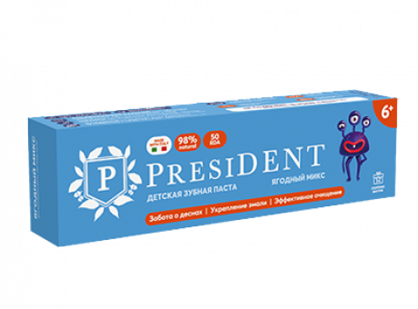 зубная паста детская PRESIDENT 6+ Ягодный микс(50 RDA) 50 г